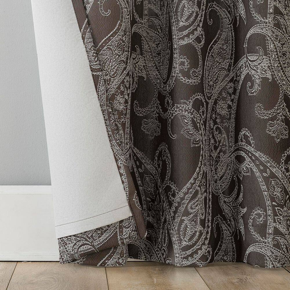 Chocolate Brown Paisley Embroidered Blackout Curtain Panel 40" x 96"