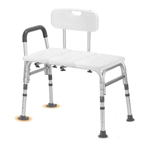 29.3 in. Freestanding Adjustable Tub Transfer Bench in White with Suction Cups, Shower Seat for Elderly and Disabled