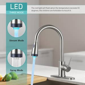 Single Handle Pull Down Sprayer Kitchen Faucet with Pull Out LED Light Sprayer in Brushed Nickel