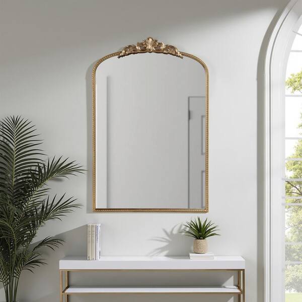 Liv & Skye Gold 24 in. x 36 in. Fleur Applique Arch Glass Framed