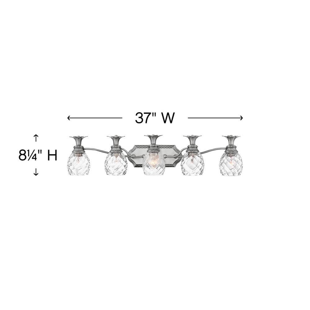 Elegant Polished Antique Nickel 5-Light Outdoor Bath Vanity with Clear Optic Glass