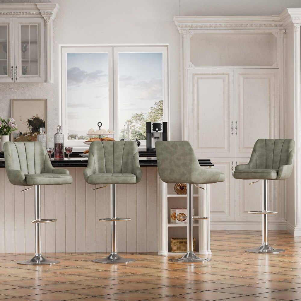 Metal Bar Stools (Set of 4), Adjustable Swivel Counter Stools with Back, Gray Faux Leather Bar Chairs for Kitchen Island price history on PriceWatchPro