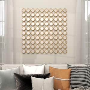 40 in. x 40 in. Square Framed Gold Geometric Wall Mirror with Grid Pattern