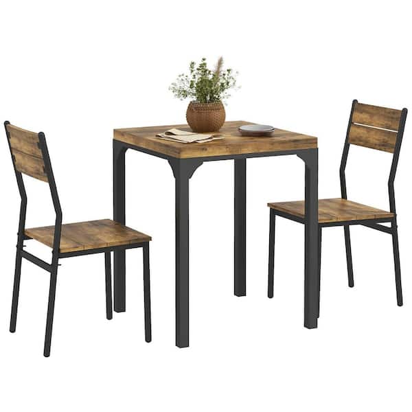 3-Piece Dining Room Set for 2, Dining Table Set for Breakfast Nook, Small Space, Apartment, Space Saving, Rustic Brown