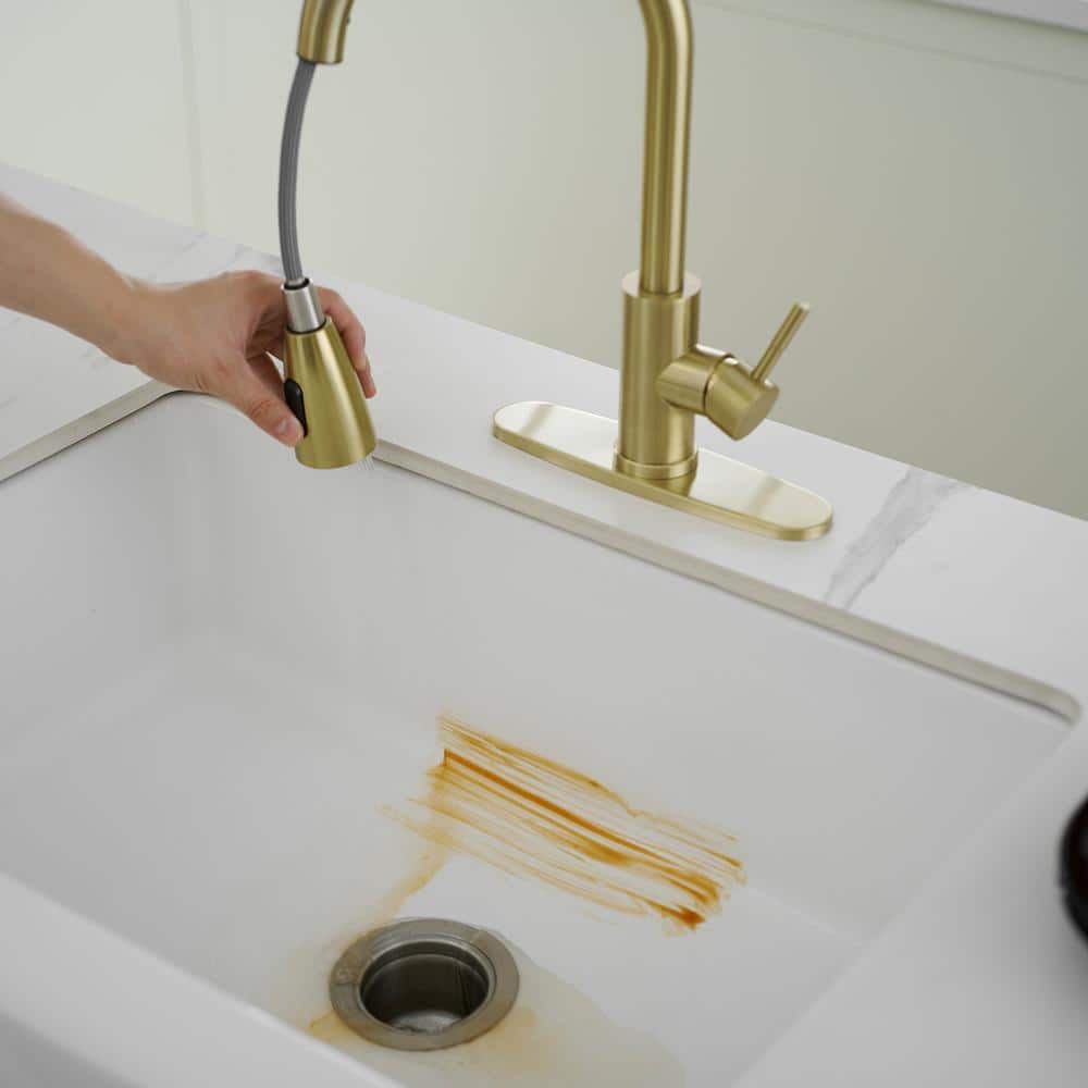 Brushed Gold Single Handle Pull Down Kitchen Faucet