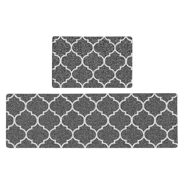 Latepis Modern Moroccan Trellis Grey 16 in. x 47 in. 2-Piece Kitchen Runner Rug Set