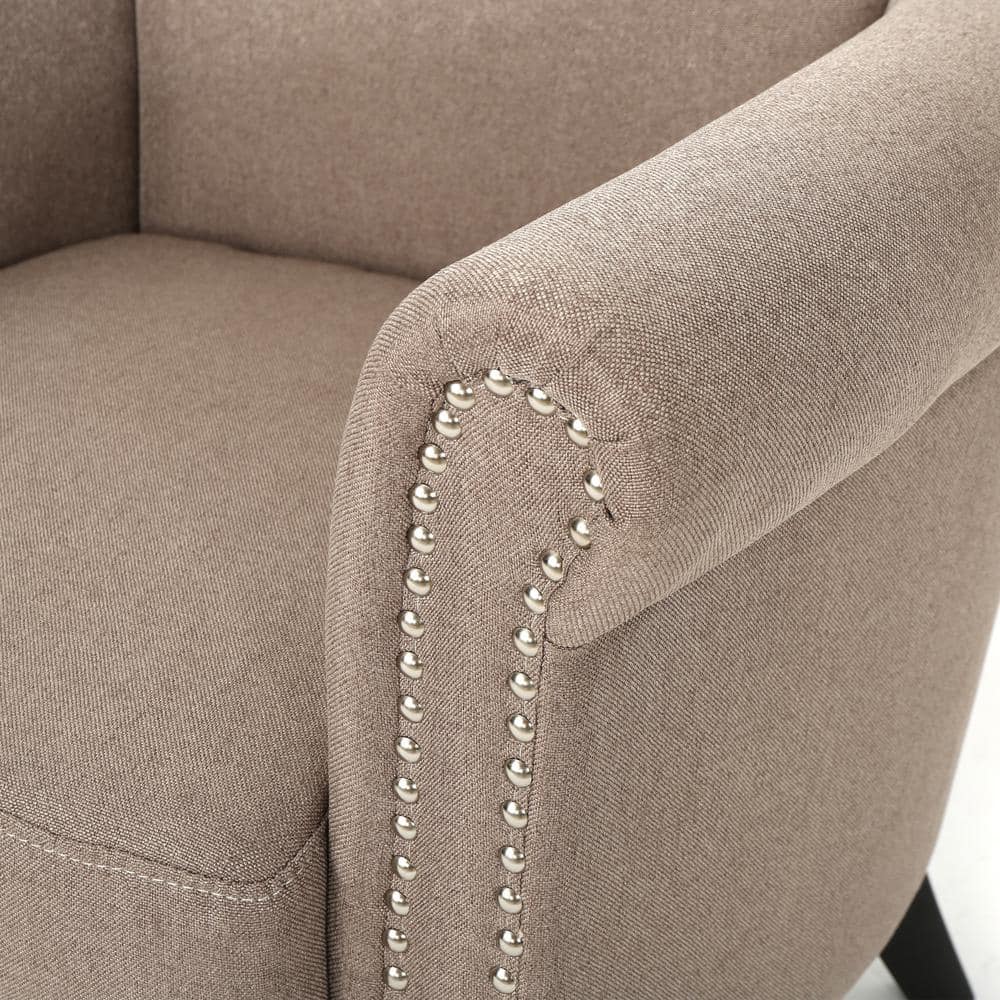 Handcrafted Light Coffee Fabric Club Chair with Studded Detail