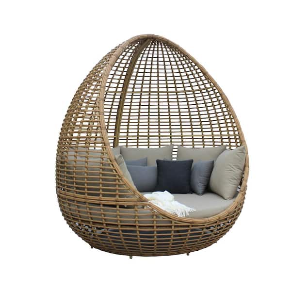 Unbranded Renava Cocoon Wicker Outdoor Day Bed with Beige Cushion