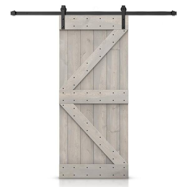 CALHOME K Series 30 in. x 84 in. Silver Gray DIY Knotty Pine Wood Interior Sliding Barn Door with Hardware Kit