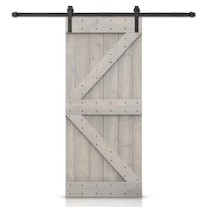 32 in. x 84 in. K-Series Silver Gray Stained DIY Knotty Pine Wood Interior Sliding Barn Door with Hardware Kit