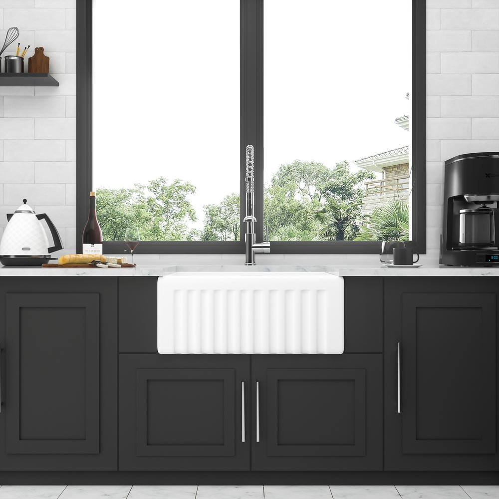 24-Inch White Ceramic Farmhouse Apron-Front Kitchen Sink