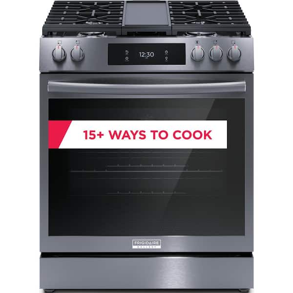Gallery 30 in. 6 cu. ft. 5 Burner Slide-In Gas Range w/ Total Convection & Air Fry in Smudge Proof Black Stainless Steel
