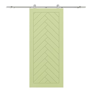 36 in. x 84 in. Sage Green Stained Composite MDF Paneled Interior Sliding Barn Door with Hardware Kit