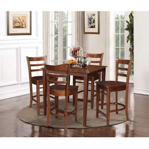 5 PC Set - Espresso Solid Wood 36 in. Square Table with 4 Side Stools