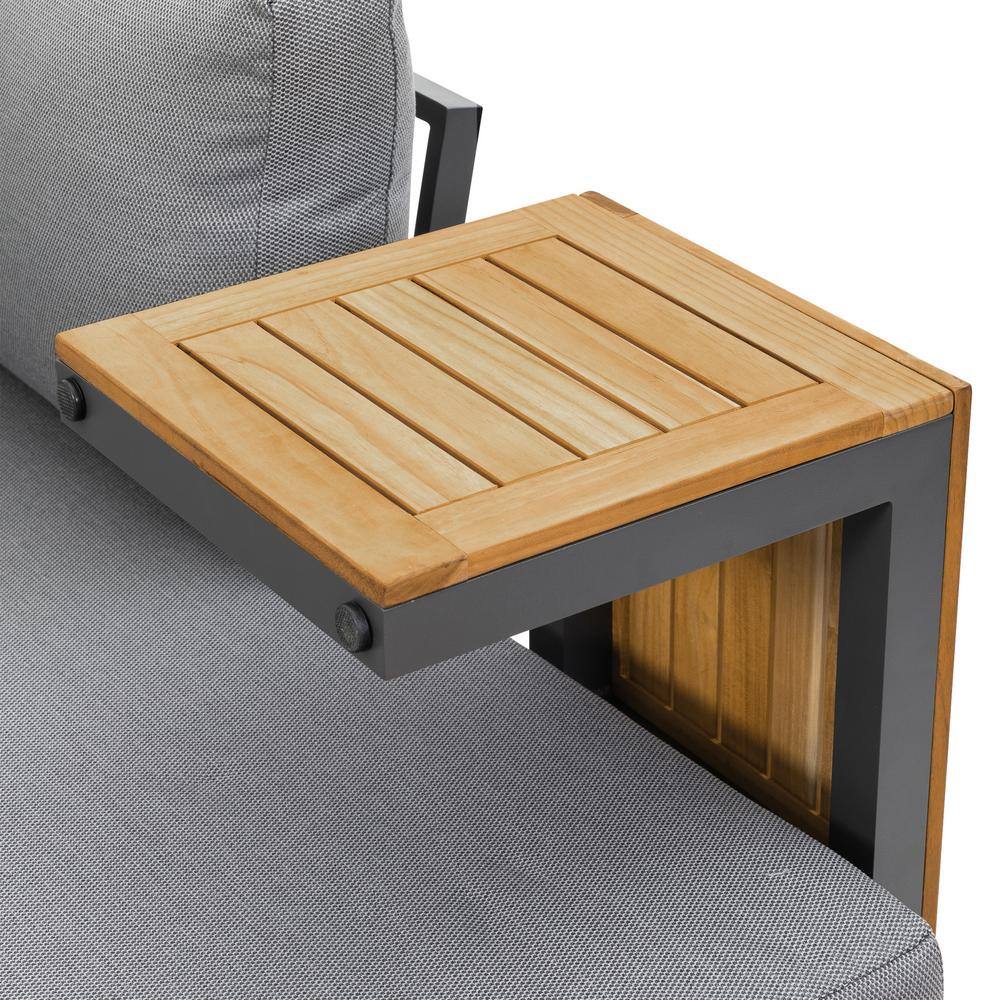Samara Gray Aluminum and Teak 2-Piece Outdoor Sectional Set