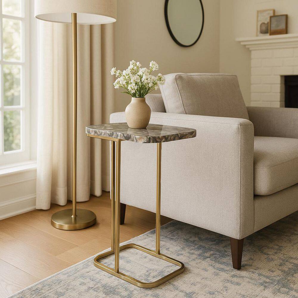 15 in. Black Rectangle Stone Agate Top Contemporary End Table - thumbnail 9