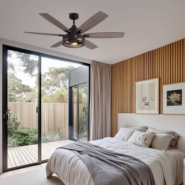 LuminFan 60 in. Indoor Matte Black Layered Caged Ceiling Fan