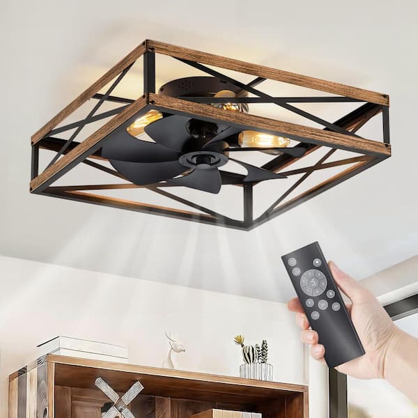 23 in. Black Standard Indoor/Outdoor Flush Mount Ceiling Fan with Light Remote Reversible DC Motor 6-Speed for Bedroom