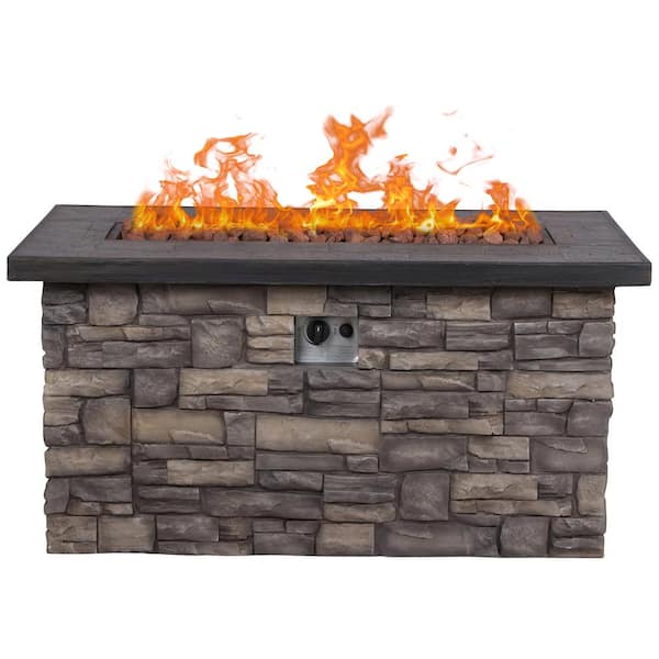 Shine Company Sevilla Rectangular Outdoor Propane Gas Stone Fire Pit Table  with Lava Rock, 48 in. Long 6103SC - The Home Depot