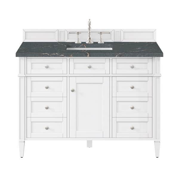 James Martin Vanities Brittany 48.0 in. W x 23.5 in. D x 34.0 in. H Single Bathroom Vanity in Bright White with Parisien Bleu Quartz Top