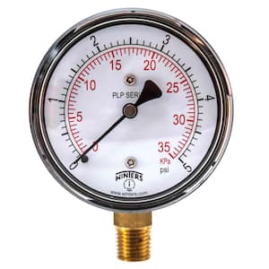 2.5 in. Steel Case Pressure Gauge with Brass Internals and 1/4 in. NPT Bottom Connection with Range of 0-5 psi/kPa