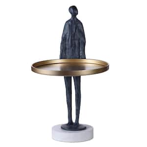 Dann Foley - Figural Sculpture with Brass Tray - Midnight Blue Finish - Cast Iron Zinc