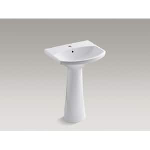 Cimarron Single Hole Vitreous China Pedestal Combo Bathroom Sink with Overflow Drain in White with Overflow Drain