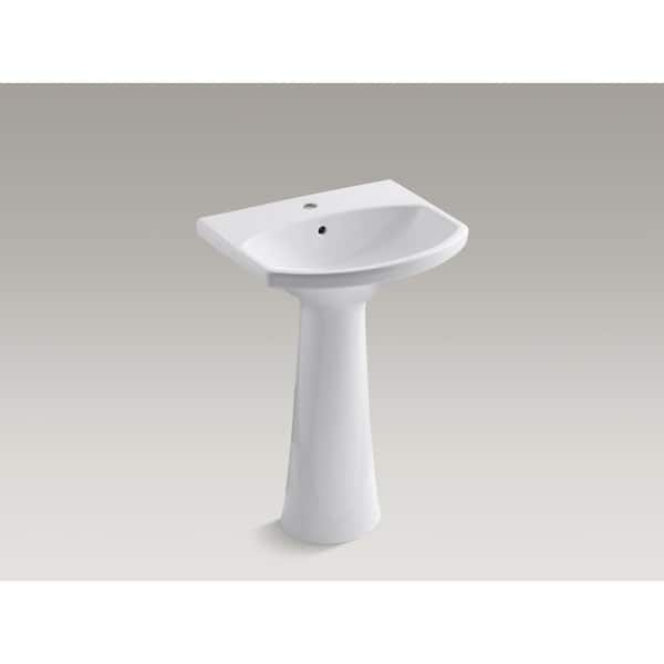 KOHLER Cimarron Single Hole Vitreous China Pedestal Combo Bathroom Sink with Overflow Drain in White with Overflow Drain