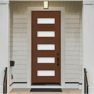 Regency 36 in. x 80 in. 5L Modern Clear Glass LHIS Chestnut Stained Fiberglass Prehung Front Door