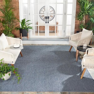 Courtyard Navy/Gray 10 ft. x 14 ft. Checkered Solid Color Indoor/Outdoor Area Rug