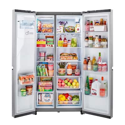 27 cu. ft. Side by Side Refrigerator with External Ice andWater Dispenser in PrintProof Stainless Steel