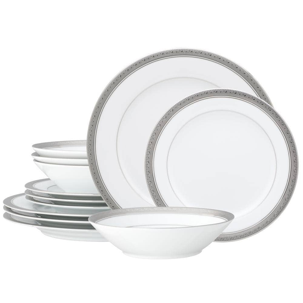 Noritake Crestwood Platinum 12-Piece (Platinum) Porcelain
