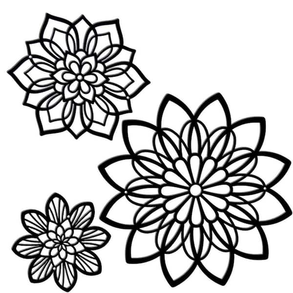 11.8 in. x 11.8 in. The Black Metal Flower Outdoor Wall Sculpture, 3-Pack
