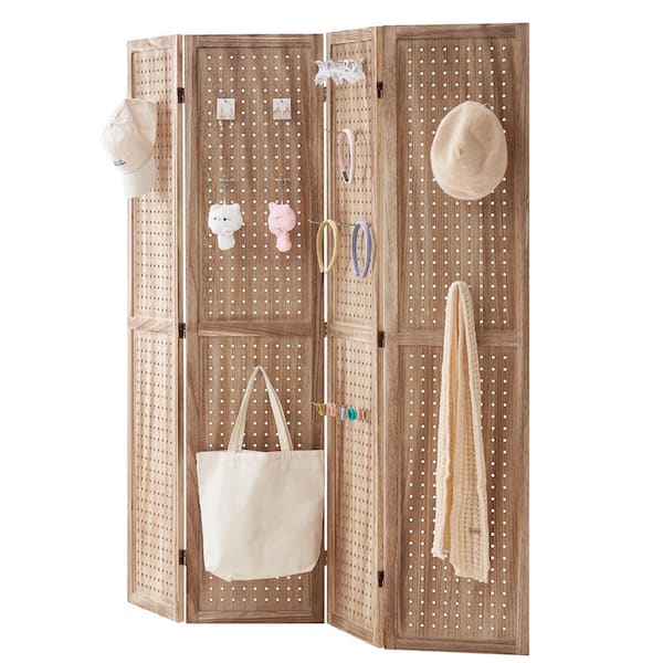 SVOPES Wood Room Divider, 4-Panel Folding Privacy Screen, 66.9 in. Tall Carved Partition for Home, Bedroom and Restaurant Wood