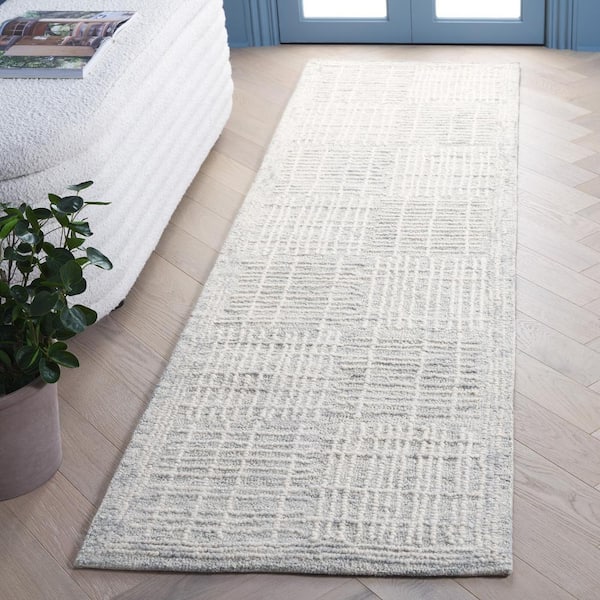 Abstract Gray/Ivory 2 ft. x 8 ft. Checkered Unitone Runner Rug