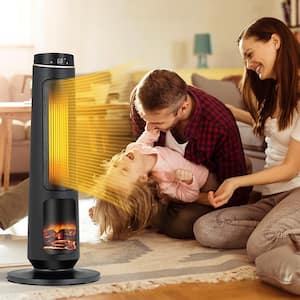 1500-Watt 30 in. Black Ceramic Electric Space Heater PTC Fast Heating 3D Realistic Flame