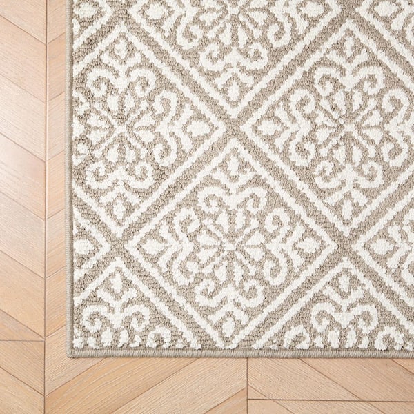 Washable Skid-Resistant Linen/Ivory 2 ft. x 4 ft. All Loop Tufted Area Rug