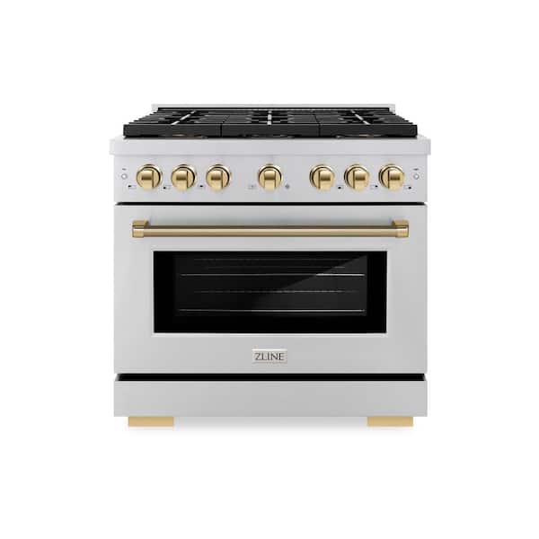 Autograph Edition 36 in. Paramount Dual Fuel Range with 6 DuoPro Burners and Convection Oven w/ Gold Helix Handle