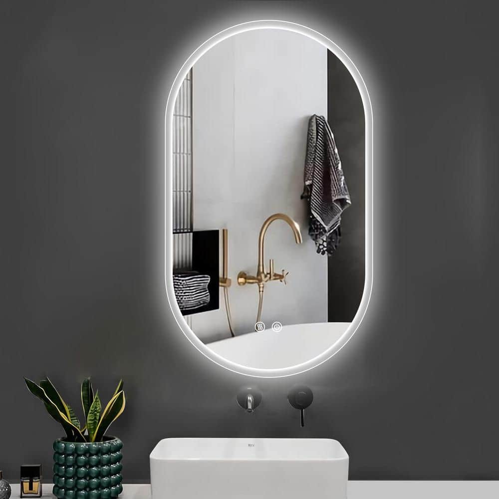 24 in. W x 36 in. H Round Frameless Wall Mount Bathroom Vanity Mirror with 