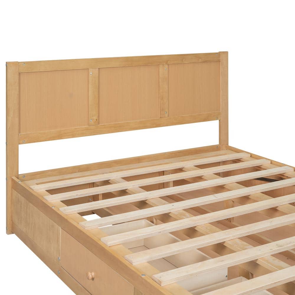 Natural Pine Full Size Platform Bed with Storage and Drawers