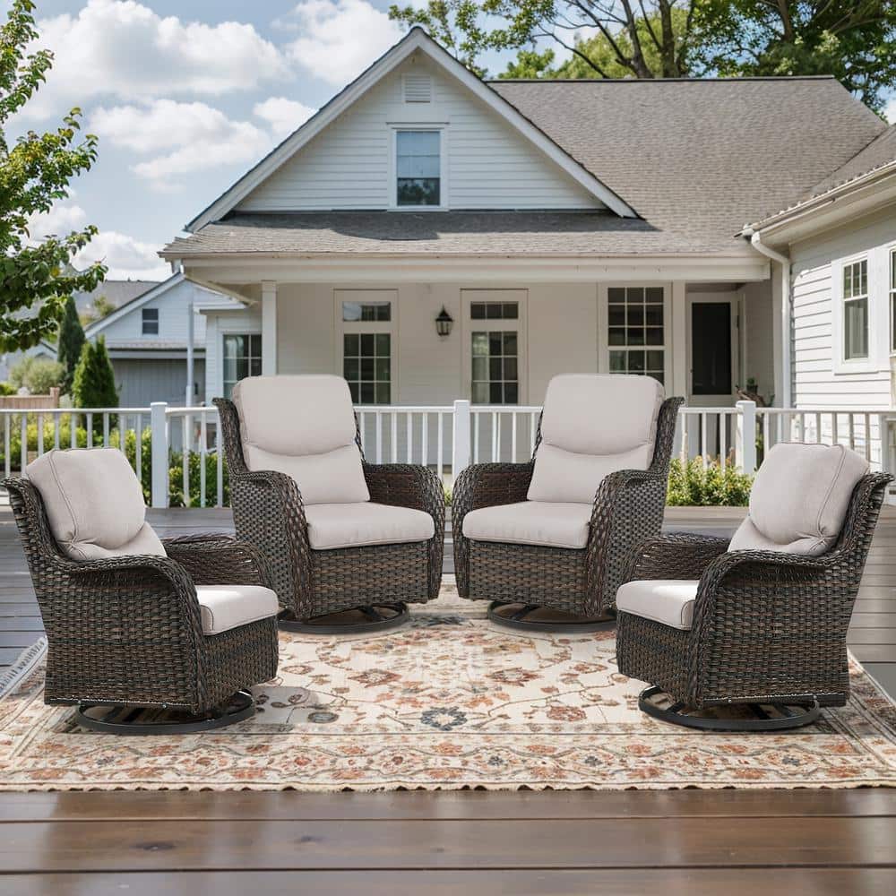 Crescent Brown Wicker PE Rattan Outdoor Swivel Rocker Patio Chairs with Olefin Beige Cushions (4-Pack) price history on PriceWatchPro