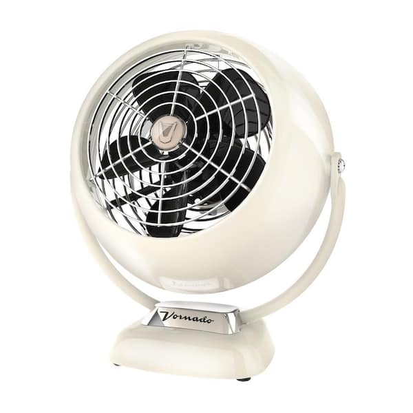 VFan Jr. 6.4 in Small Vintage Whole Room Air Circulator Desk Fan, Vintage White
