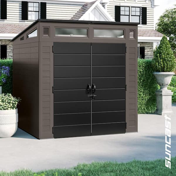 Modernist 7 ft. W x 7 ft. D Plastic Resin Storage Shed with Floor (53 sq. ft.) in Stoney (Gray)