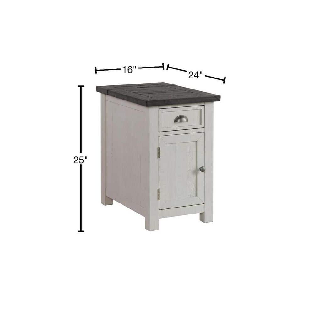 Coastal Farmhouse White and Grey Pine Chairside Table with Power