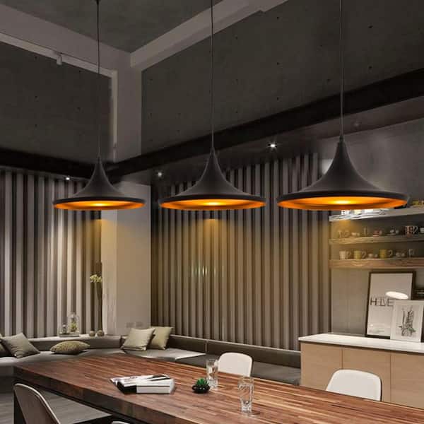 1-Light Industrial Farmhouse Hanging Black Pendant Ceiling Light with Metal Shade for Kitchen Island Dinning Room