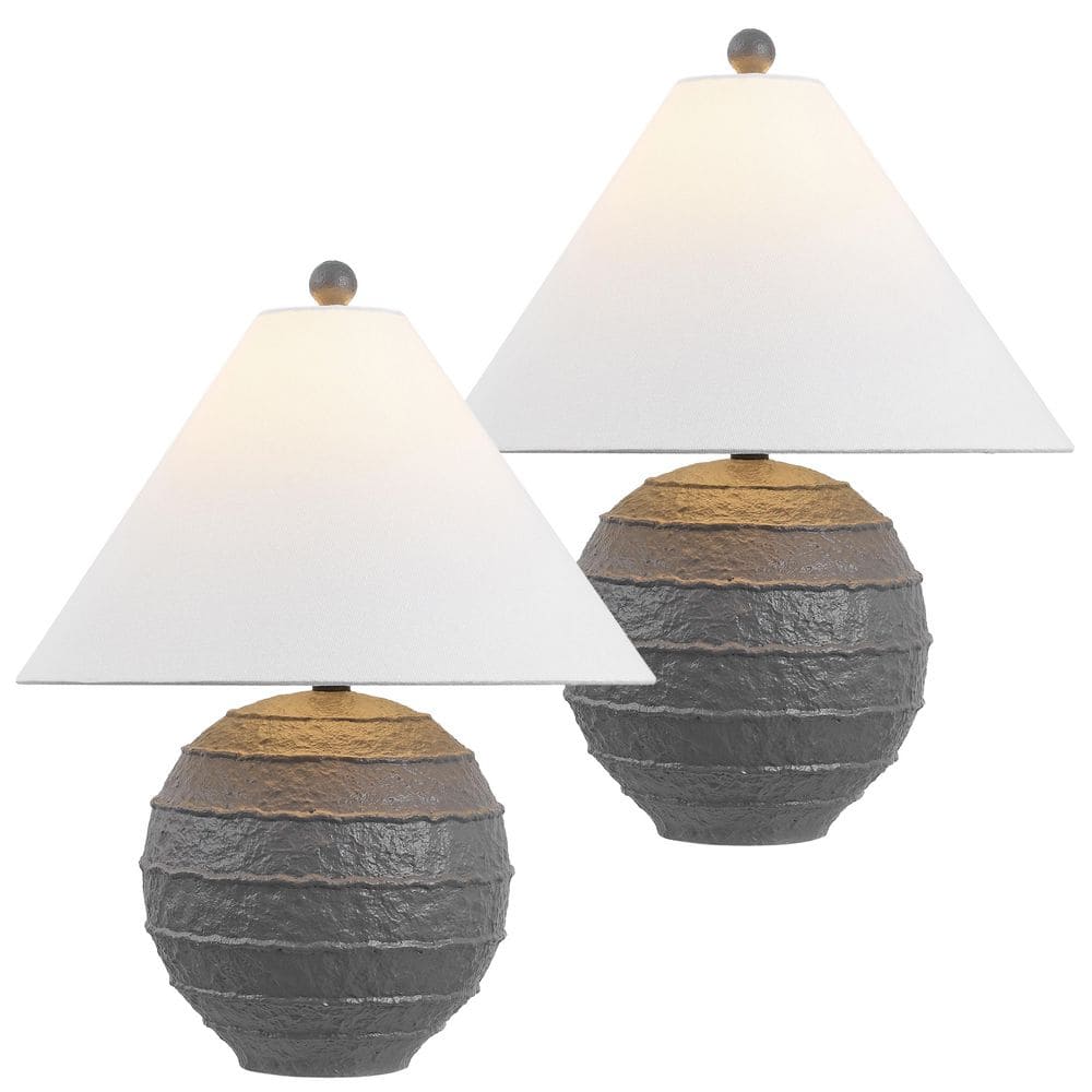 Archer 21 in. Coastal Cottage Textured Resin/Metal Ridged LED Table Lamp, Gray (Set of 2) price history on PriceWatchPro