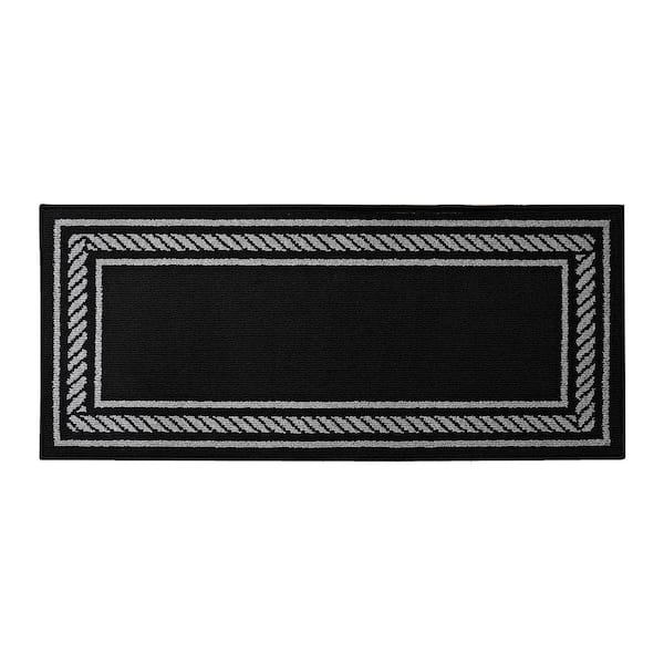 Rope Border Black/Twisted Gray 2 ft. x 5 ft. Tufted Border Polypropylene Runner Rug