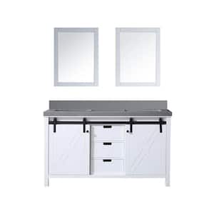 Marsyas 60 in W x 22 in D White Double Bath Vanity, Grey Quartz Countertop and 24 in Mirrors