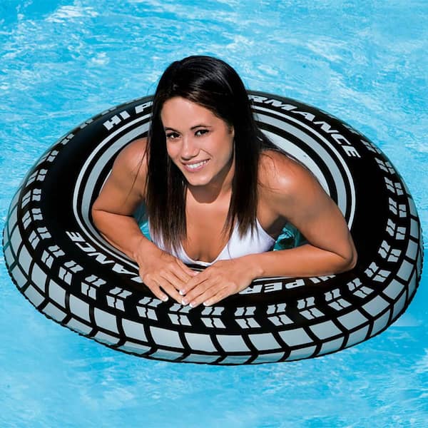 38" Inflatable Pool Swim Rubber Ring Tyre Beach Tube & Handles Childrens/Adults 