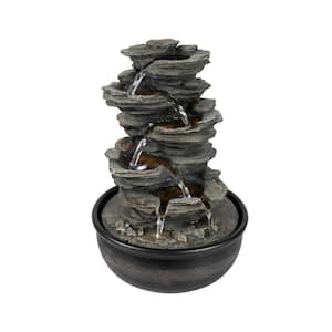 Rockery Indoor Tabletop Fountain with LED Lights, 15.7in 6-Tier Resin Crafted Stacked Rock Water Feature for Home Decor